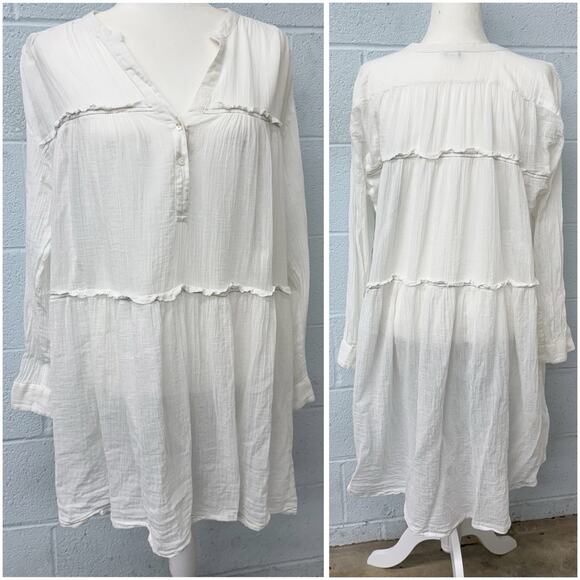 Sundance Charlene Tunic Semi Sheer Sz Medium Tiered Oversized Shirt Top Buttons - Picture 1 of 6